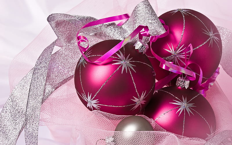 Christmas Balls, pretty, sparks, box, magic, ribbons, year, xmas, garland, nice, beauty, lovely, holiday, christmas, december, new year, gift, winter, merry christmas, balls, purple, shinny, new, gifts, happy holiday, ornaments, red, colorful, holidays, bow, bonito, silver, graphy, ball, decorations, pink, globe, christmas decor, colors, happy new year, sparkles, HD wallpaper