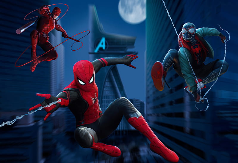 3 Spidermans, spiderman, superheroes, artwork, artist, digital-art, artstation, HD wallpaper