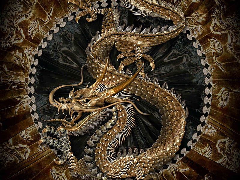 Bronze Eastern Dragon, fantasy, eastern, scary, asian, bronze, dragon, creature, HD wallpaper