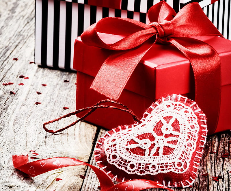 Happy Valentine's Day, parcel, arrangement, gift, heart, HD wallpaper