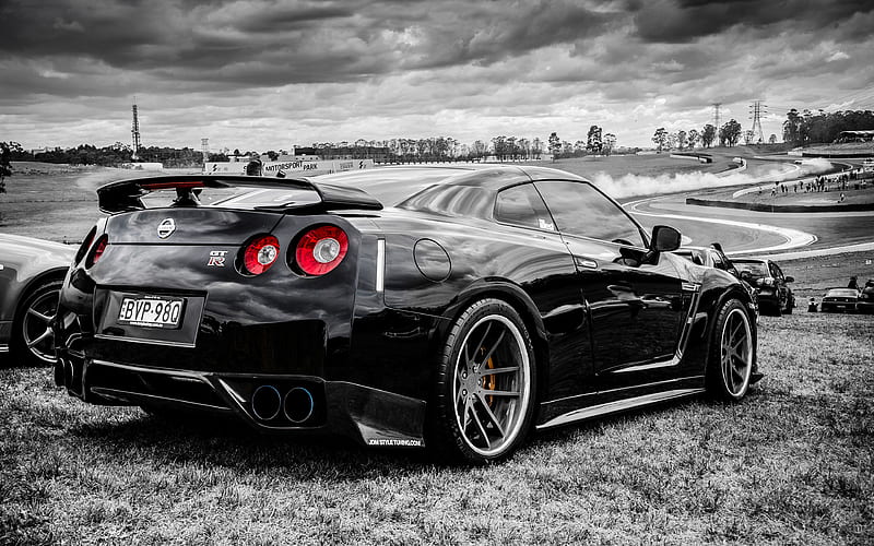 Nissan GT-R stance, black GT-R, R35, tuning, supercars, japanese cars, Nissan, HD wallpaper