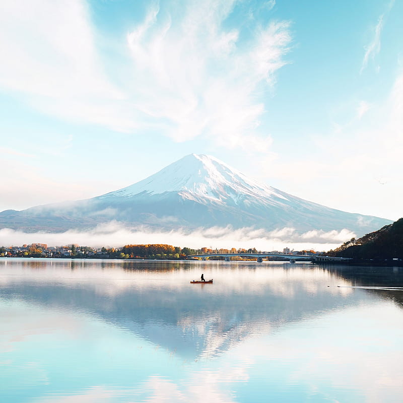 Mount Fuji Blue Bright Day , mount-fuji, mountains, nature, clouds, HD phone wallpaper