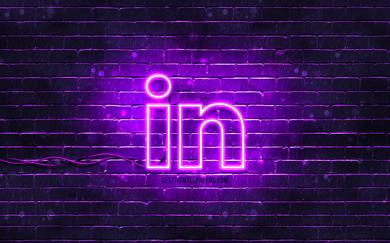 LinkedIn violet logo violet brickwall, LinkedIn logo, social networks, LinkedIn neon logo, LinkedIn, HD wallpaper