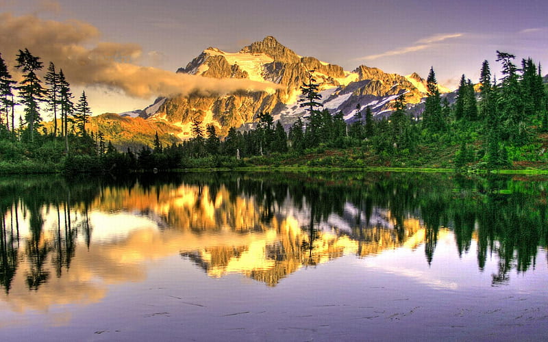 Golden Mountains, mountains, golden, bonito, reflection, lake, HD