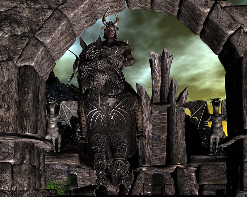 Dragon Knight, armor, return, helmet, arch, horse, knight, HD wallpaper