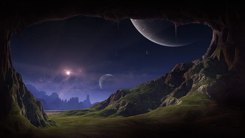 Sky View from the Cave, sky, 3D and CG, cave, HD wallpaper