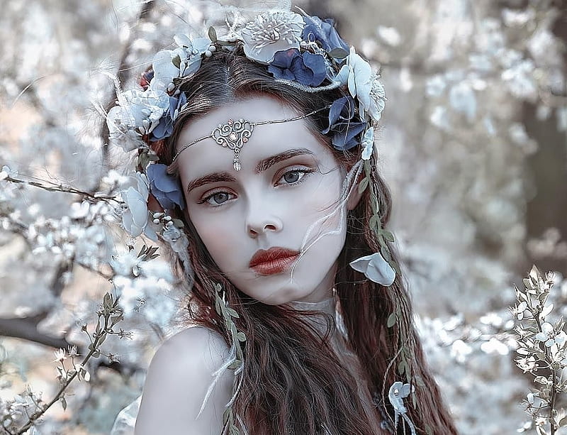 free download | Beauty, flower, face, white, woman, a m lorek, blue ...