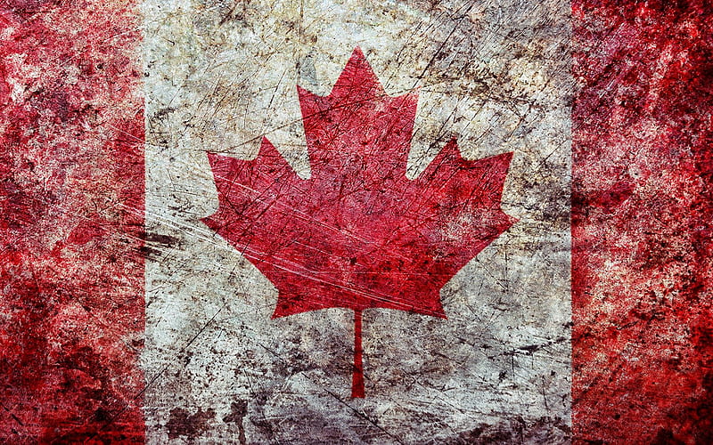 Flag of Canada, grunge art, Canada, old metal texture, Canadian flag, creative art, rusty metal texture, HD wallpaper