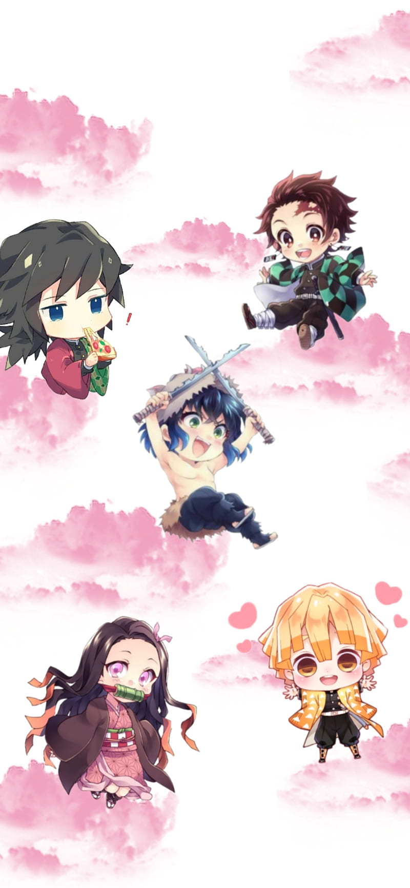 Kimetsu no yaiba , anime, cute, kimetsu no yaiba, netsuko kamado, clouds, rose, tanjiro kamado, tierno, zenitsu agatsuma, HD phone wallpaper