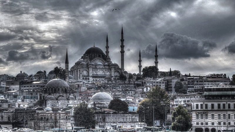 beautiful mosque on a hill in istanbul r, city, mosque, r, clouds, hill, HD wallpaper