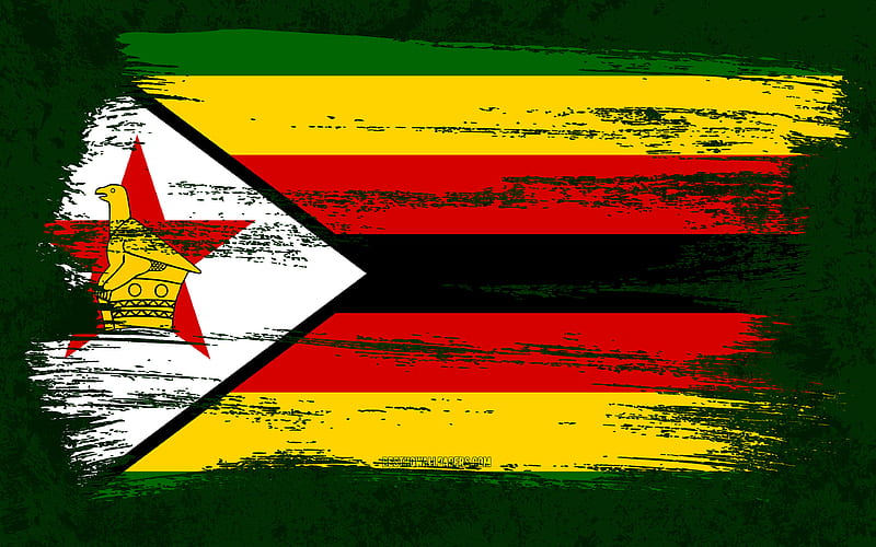 Flag of Zimbabwe, grunge flags, African countries, national symbols, brush stroke, Zimbabwean flag, grunge art, Zimbabwe flag, Africa, Zimbabwe, HD wallpaper