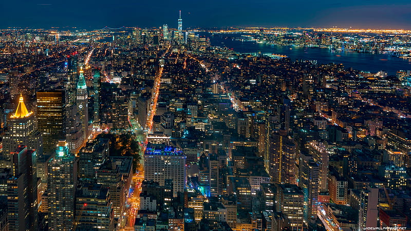 Aerial View Of New York City With Shimmering Lights During Nighttime  Travel, HD wallpaper | Peakpx