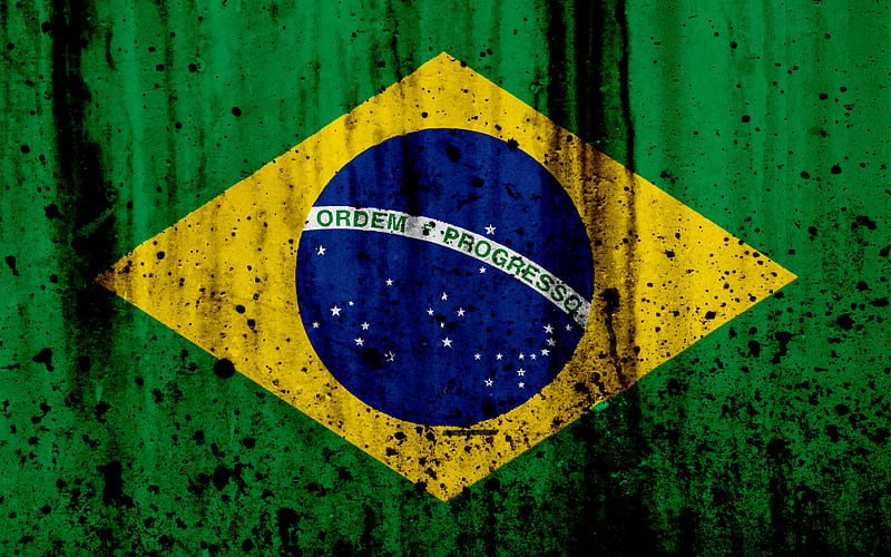 Brazilian flag grunge, South America, flag of Brazil, national symbols, Brazil, coat of arms of Brazil, Brazilian national emblem, HD wallpaper