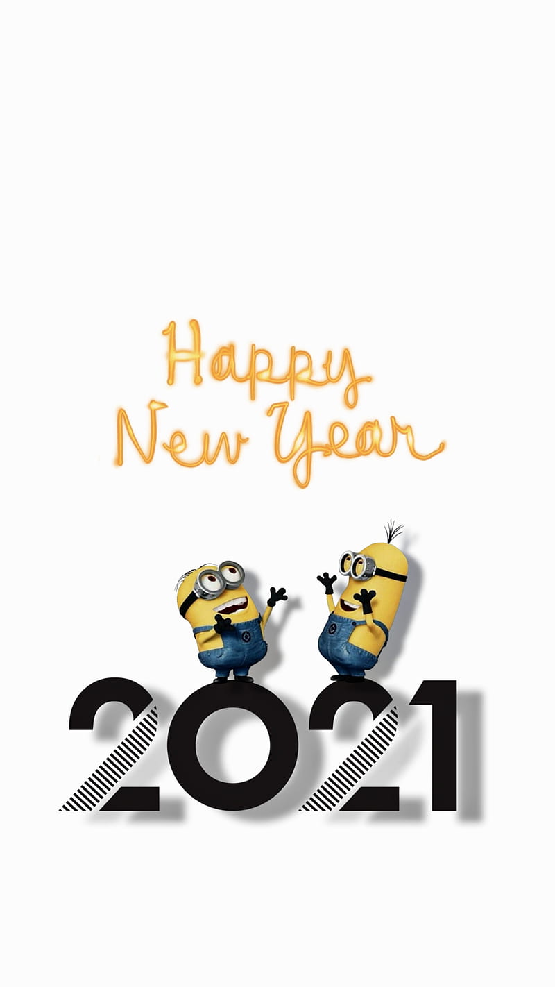 2021 New Year, art, happy, happy new year, minion, minions, new year, hop, HD phone wallpaper