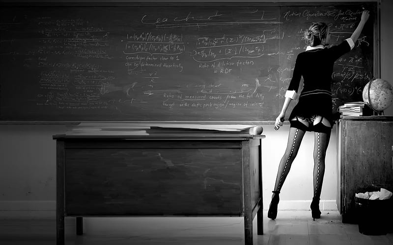 Sexy Teacher, black and white, sexy, teacher, nice, cool, high heels, stockings, hot, funny, HD wallpaper
