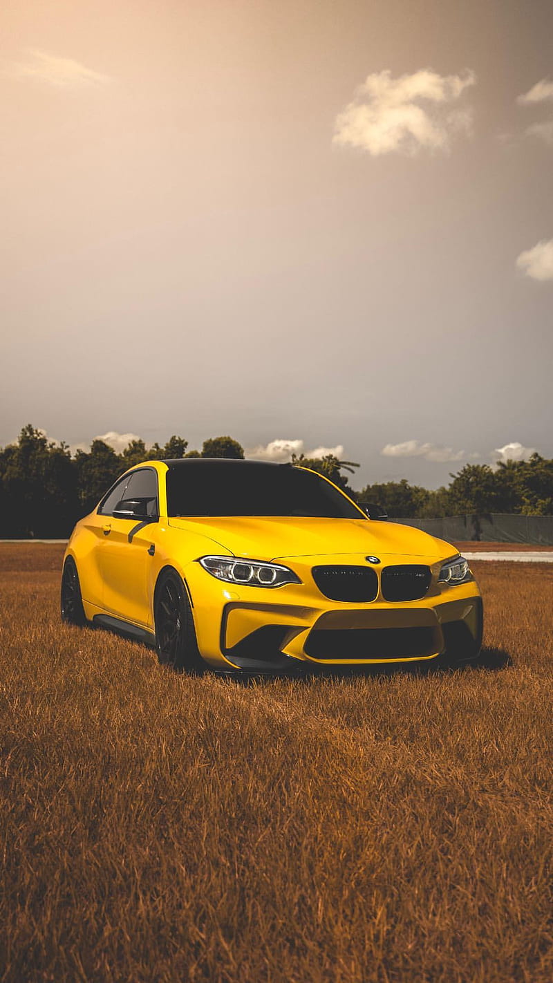 BMW M2, coupe, f87, tuning, yellow, car, vehicle, HD phone wallpaper