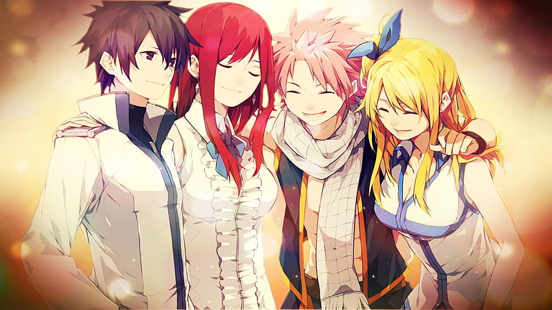 #Nothing, Fairy Tail, Red Hair, Gray, Anime boy, Friends, Natsu, Cute, Cool, Blonde hair, Anime girl, Erza, Lucy, HD wallpaper