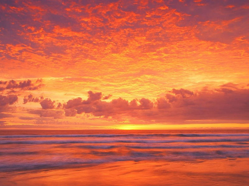 coast guard beach, red, beach, sand, water, orange, sky, HD wallpaper