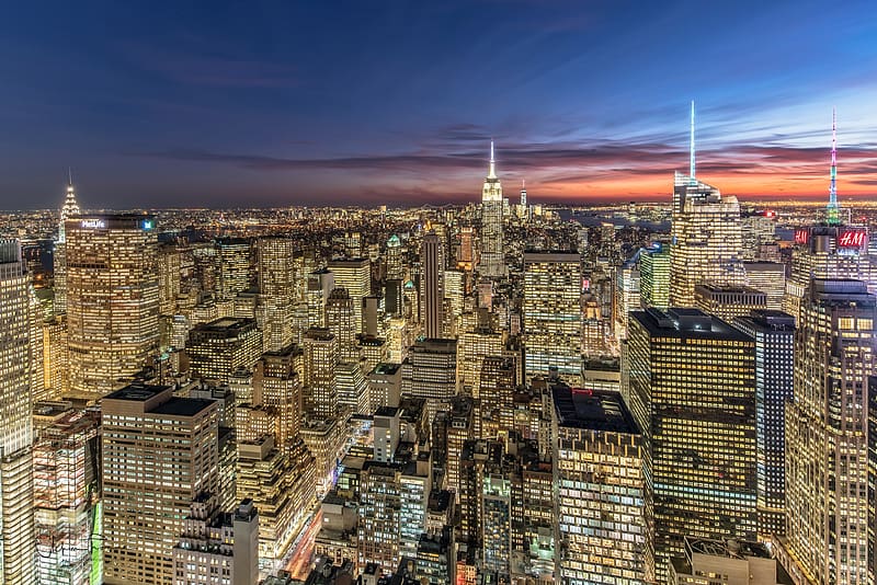 Cities, Night, Usa, City, Skyscraper, Building, Cityscape, New York, Manhattan, HD wallpaper