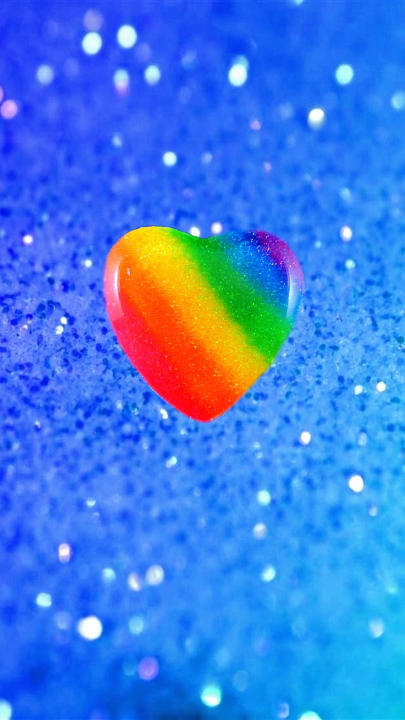 Rainbow heart, glitter, HD phone wallpaper
