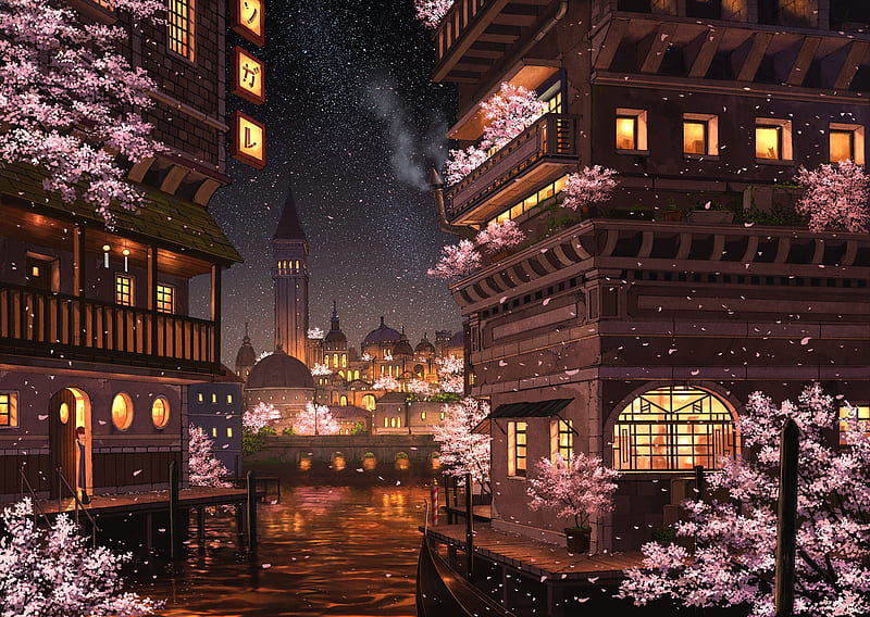 Wallpaper ID 122293  city night house Japan anime free download