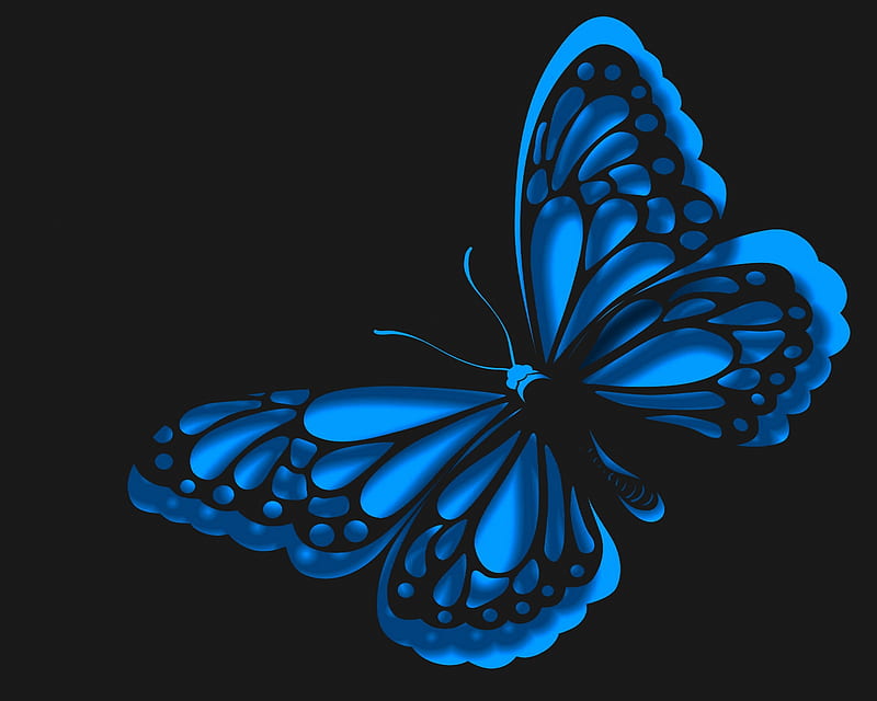 neon blue butterfly, abstract, animal, blue, butterfly, cool, neon, new, wings, HD wallpaper