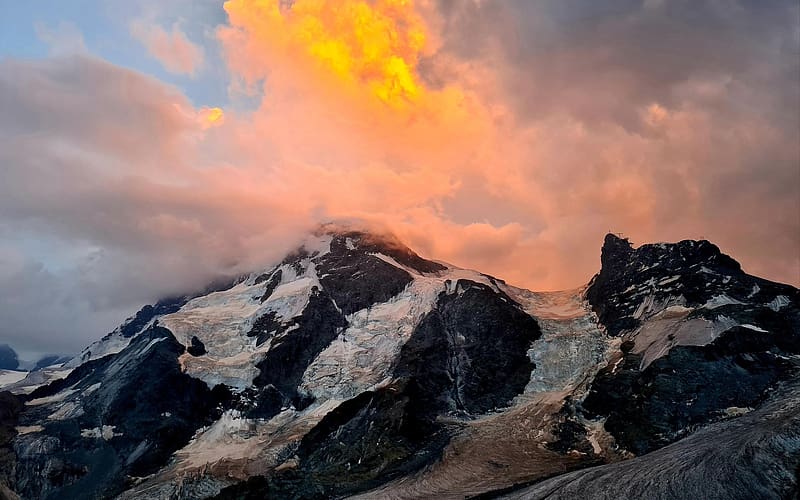 Valais, Switzerland, sky, alps, rocks, sunset, clouds, HD wallpaper