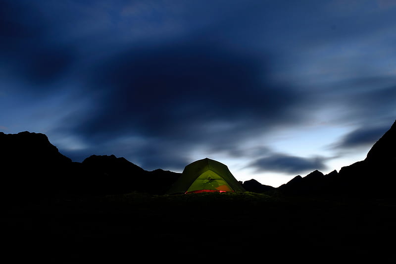 tent, dark, camping, mountains, night, HD wallpaper