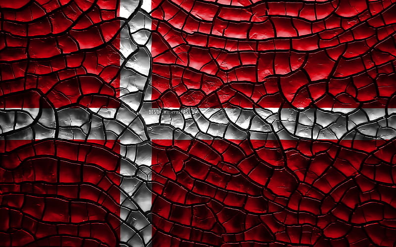 Flag of Denmark cracked soil, Europe, Danish flag, 3D art, Denmark, European countries, national symbols, Denmark 3D flag, HD wallpaper