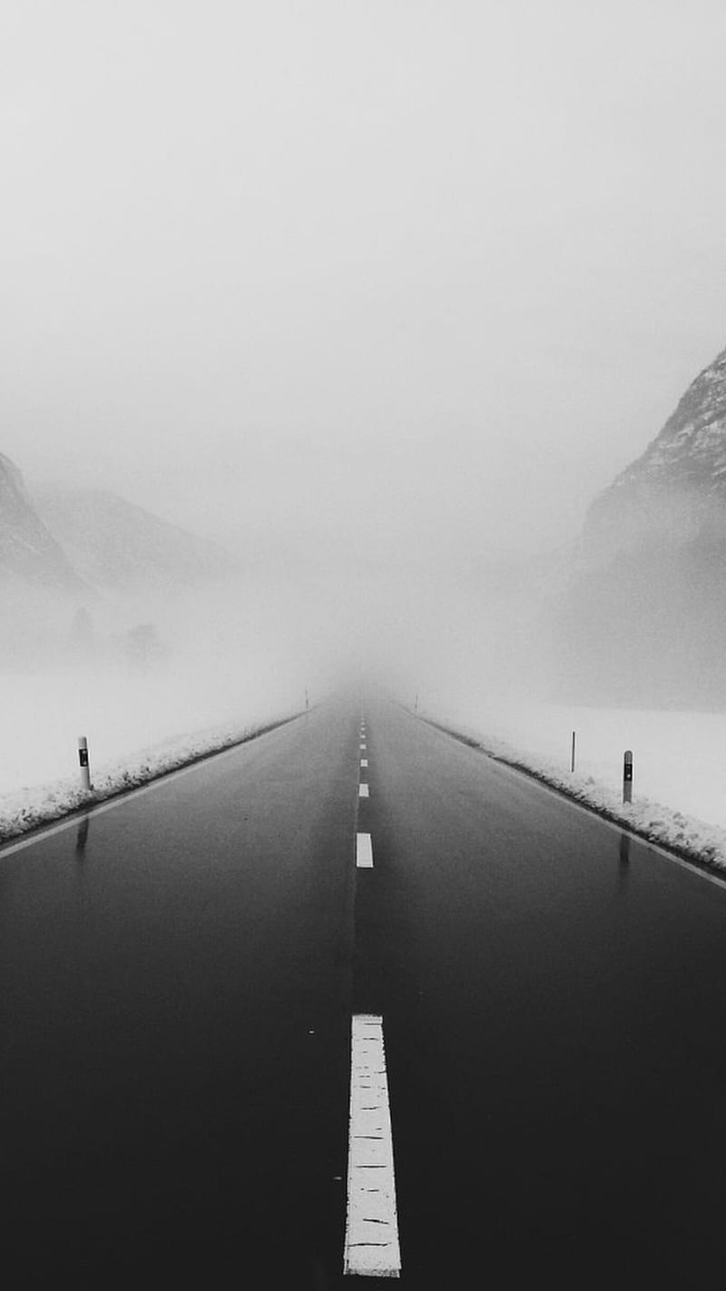 fog road, black, car, night, tornado, white, winter, HD phone wallpaper