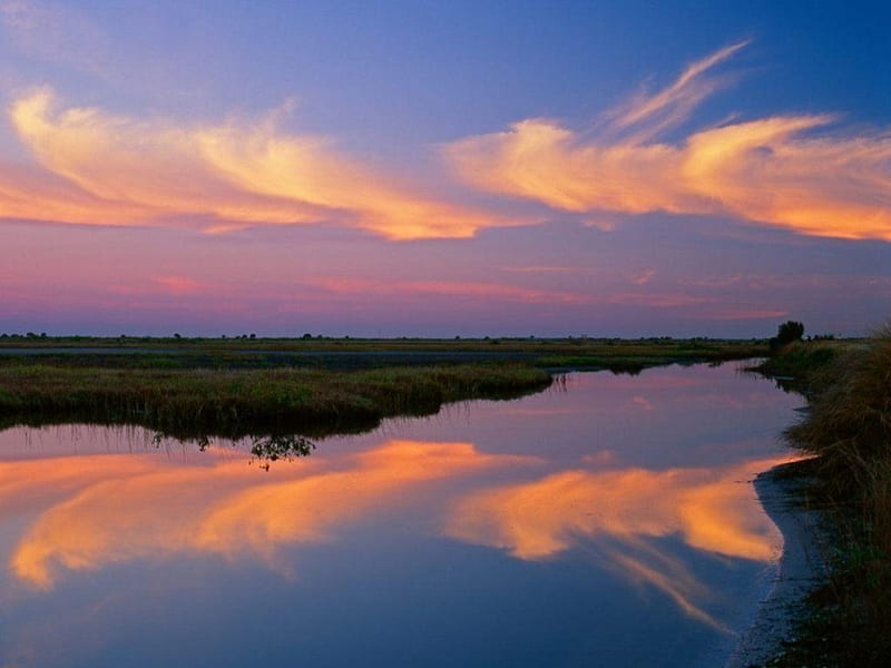 Merritt Island National Park, Florida, florida, national park, sunrise, clouds, lake, HD wallpaper