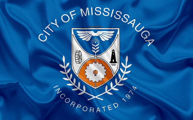 Flag of Mississauga silk texture, Canadian city, blue silk flag, Mississauga flag, Ontario, Canada, art, North America, Mississauga, HD wallpaper