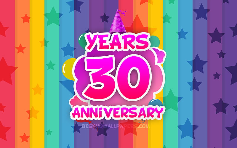 30 Years Anniversary, colorful clouds, Anniversary concept, rainbow ...