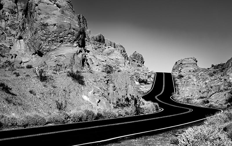 blacktop in the desert, highway, rocks, blacktop, desert, HD wallpaper