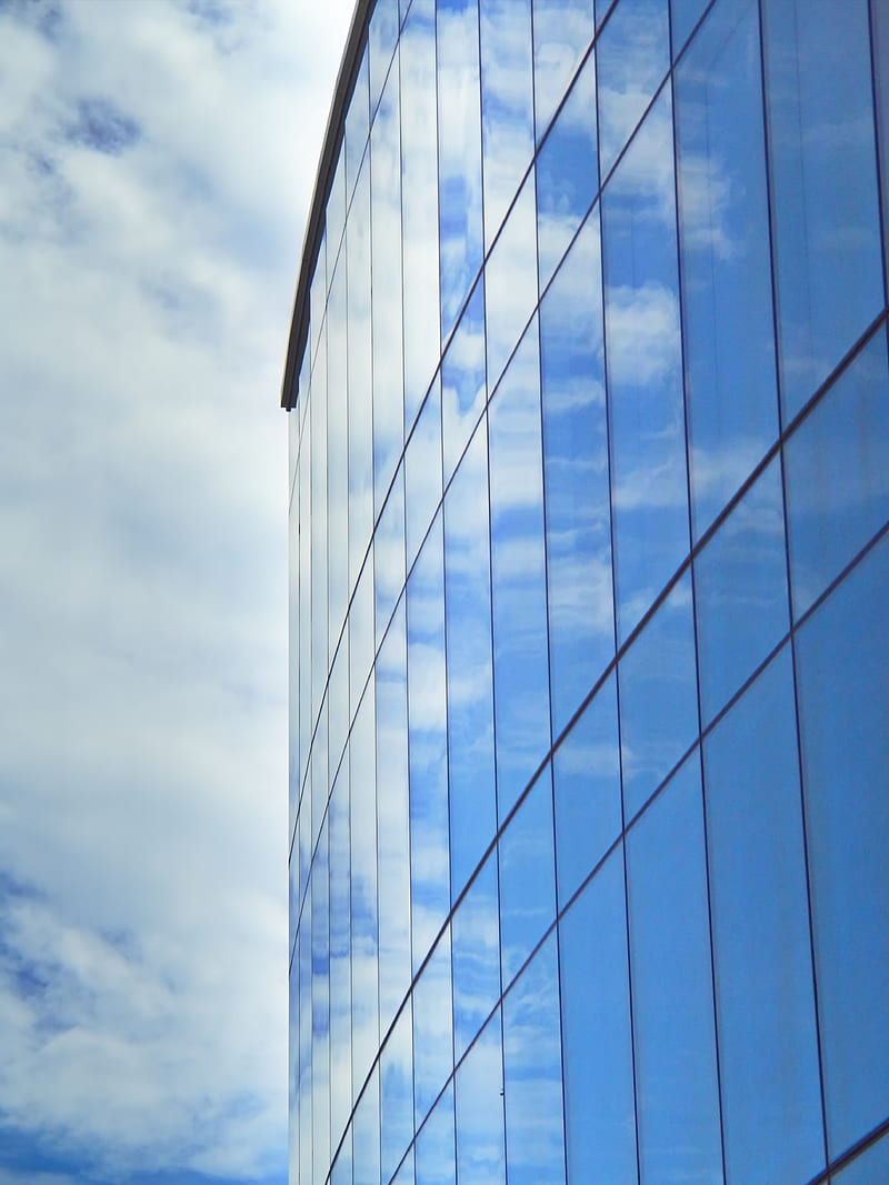 building, facade, clouds, glass, HD phone wallpaper