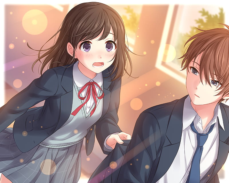 Anime couple, cute, bokeh, school, school uniforms, romance, Anime, HD  wallpaper | Peakpx