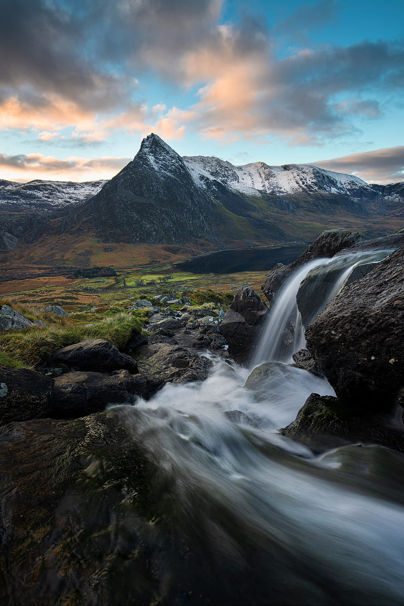 waterfall, stream, mountains, water, landscape, HD phone wallpaper