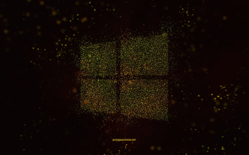 Windows glitter logo, black background, Windows logo, lime glitter art, Windows, creative art, Windows lime glitter logo, Windows 10 logo, HD wallpaper