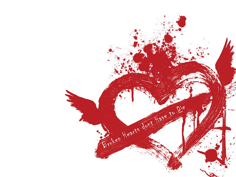 Broke Hearts Dont Have to Die, red, pierced, wings, broken, heart, arrow, HD wallpaper