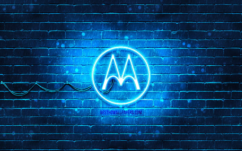 Motorola blue logo blue brickwall, Motorola logo, brands, Motorola neon logo, Motorola, HD wallpaper