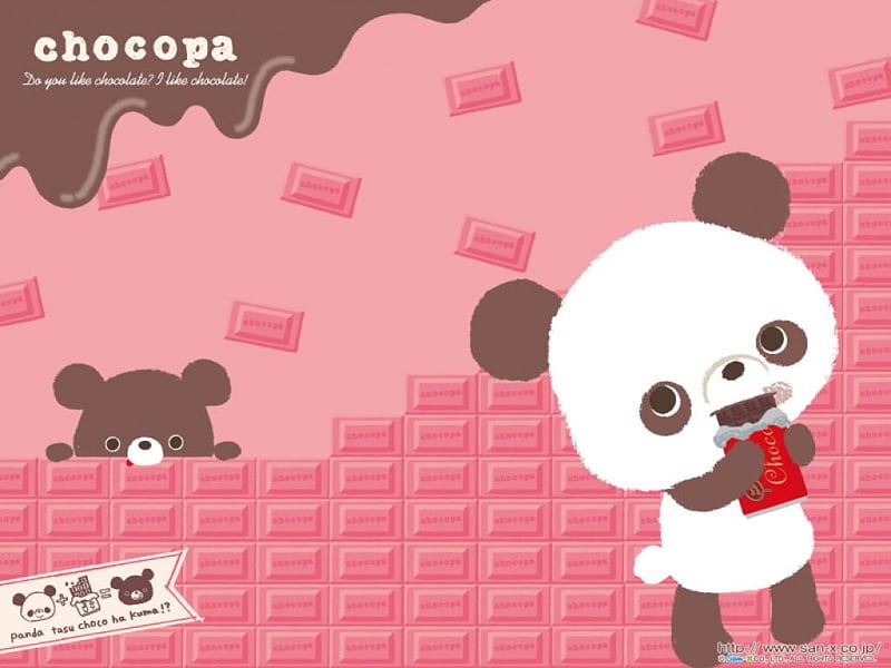 Chocoppa, Panda, Pink, Cartoon, San-X, Character, Chocolate, HD wallpaper