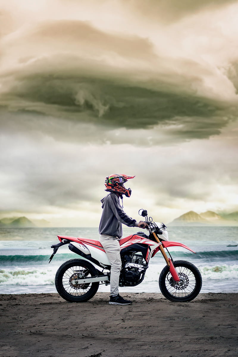 motorcycle, motorcyclist, bike, beach, HD phone wallpaper