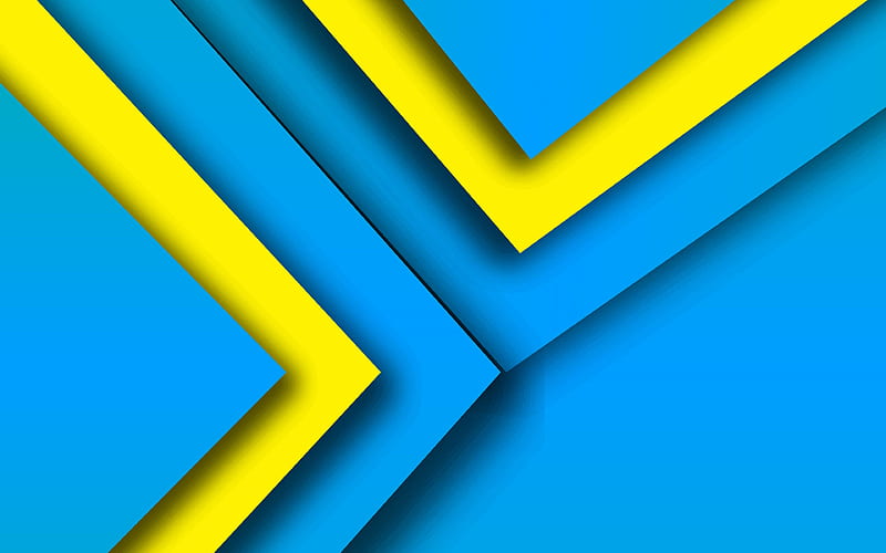 material design, colorful lines, blue and yellow, geometric shapes, lollipop, triangles, creative, strips, geometry, blue background, HD wallpaper