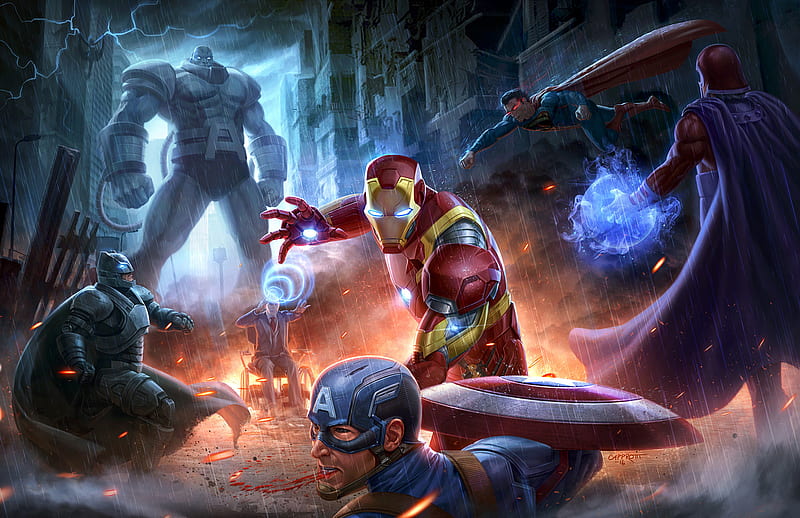 Marvel Avengers Vs Dc Justice League, marvel, avengers, artwork, artist, superheroes, artstation, HD wallpaper