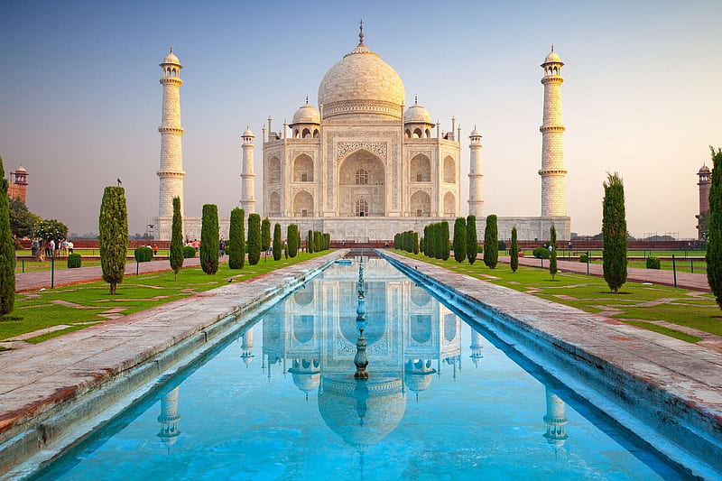 Taj Mahal, India, Marble mausoleum, India, Yamuna River, Long reflecting pool, Mehtab Bagh Gardens, Taj Mahal, HD wallpaper