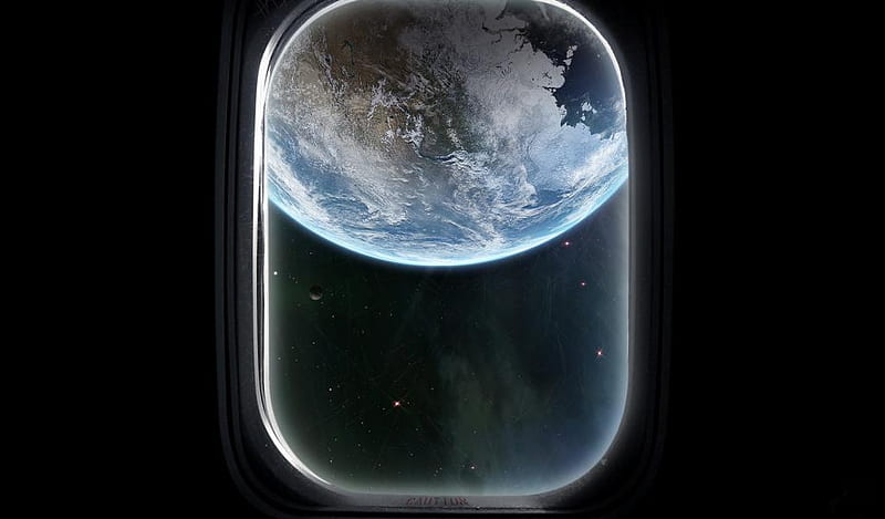 View of the Earth through the porthole, 3d, earth, abstract, view, HD wallpaper