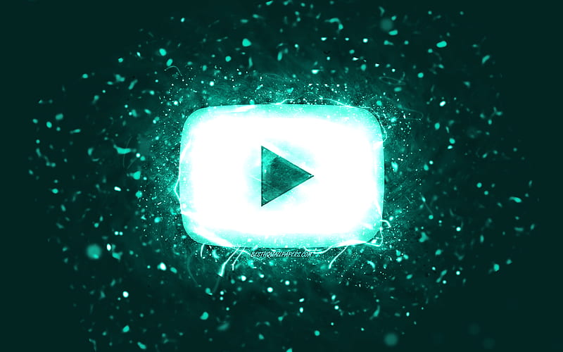 Youtube turquoise logo turquoise neon lights, social network, creative, turquoise abstract background, Youtube logo, Youtube, HD wallpaper