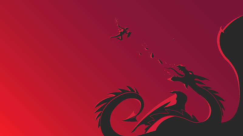 Red Dragon Vs Warrior, dragon, warrior, artist, artwork, digital-art, HD wallpaper