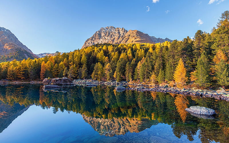 autumn landscape, lake, mountain landscape, autumn, mountains, USA, HD wallpaper