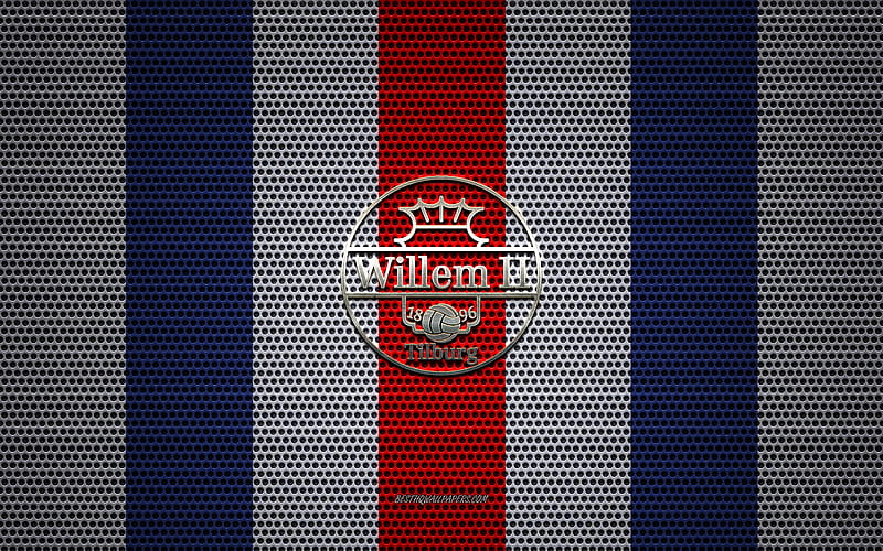 Willem II logo, Dutch football club, metal emblem, blue and white metal mesh background, Willem II, Eredivisie, Tilburg, Netherlands, football, HD wallpaper